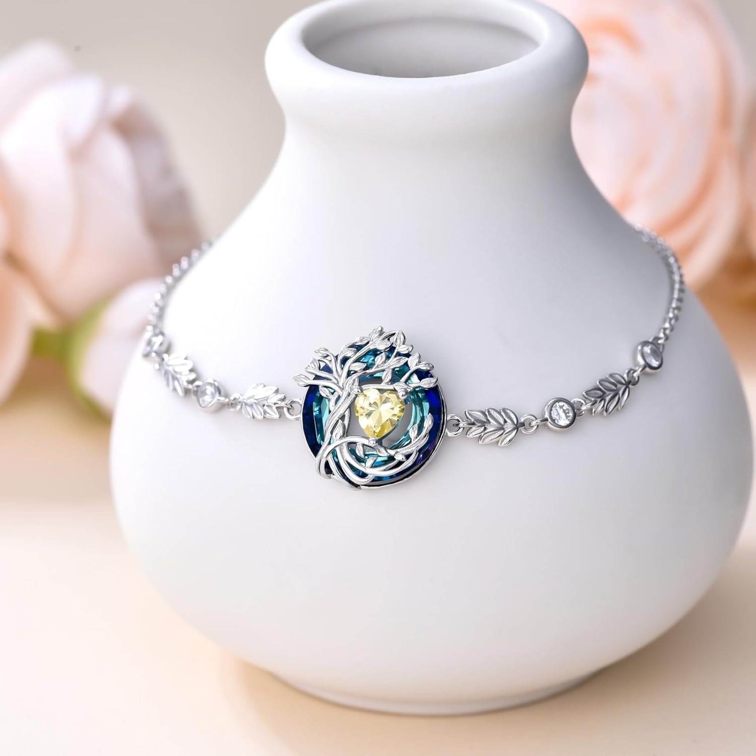 TOUPOP Tree of Life Birthstone Bracelet 925 Sterling Silver Family Tree Jewelry with Austrian Crystal Anniversary Valentines Day Birthday Gifts for Women Wife Girlfriend Her - Image 6