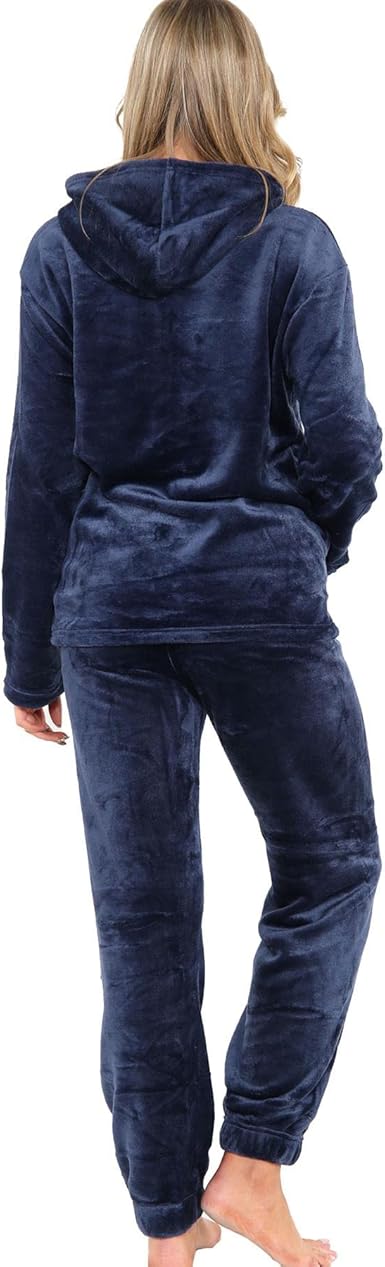 A2Z Vrouwen Pyjama Zacht Warm Vlies Twosie Volwassenen Bemanning Nek - PJS 216 Navy Ladies 20-22