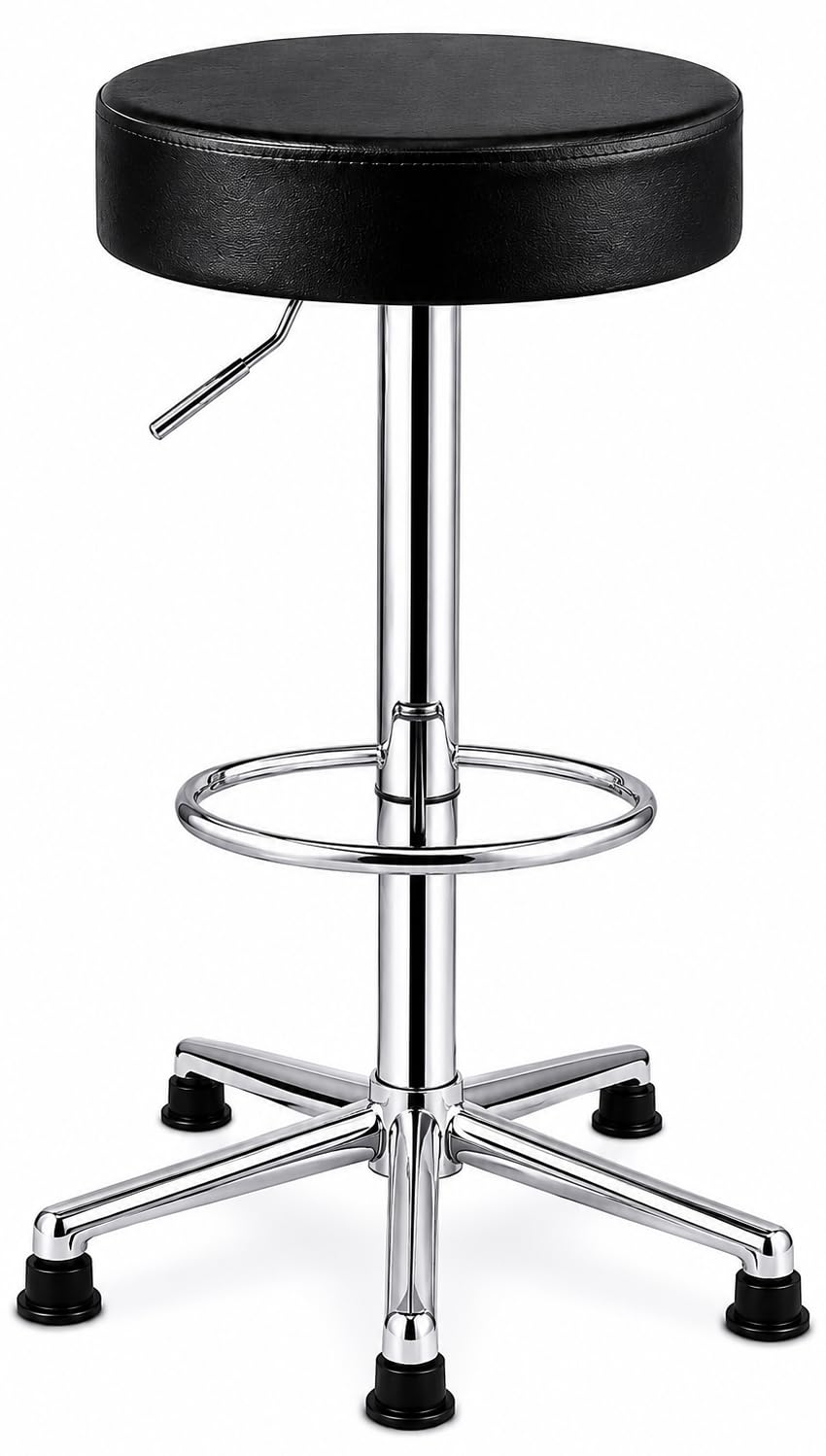 iyb® premium adjustable bar stool, 25-34 inch height adjustable, black pu leather cushioned seat, chrome metal base with footrest, heavy duty stool for salon, bar, counter & clinic, 120kg capacity