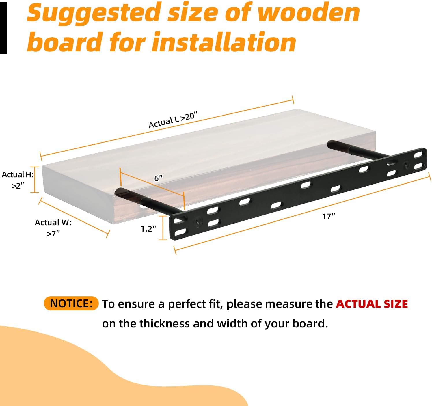 Heavy Duty Floating Shelf Brackets 2 Pack, Joroamp 17 Inch Hidden WallMount Supports Holds 150+ lbs, Solid Steel Long Invisible Brackets for Wood Shelves up to 6" Deep, Install Hardware Kit Included
