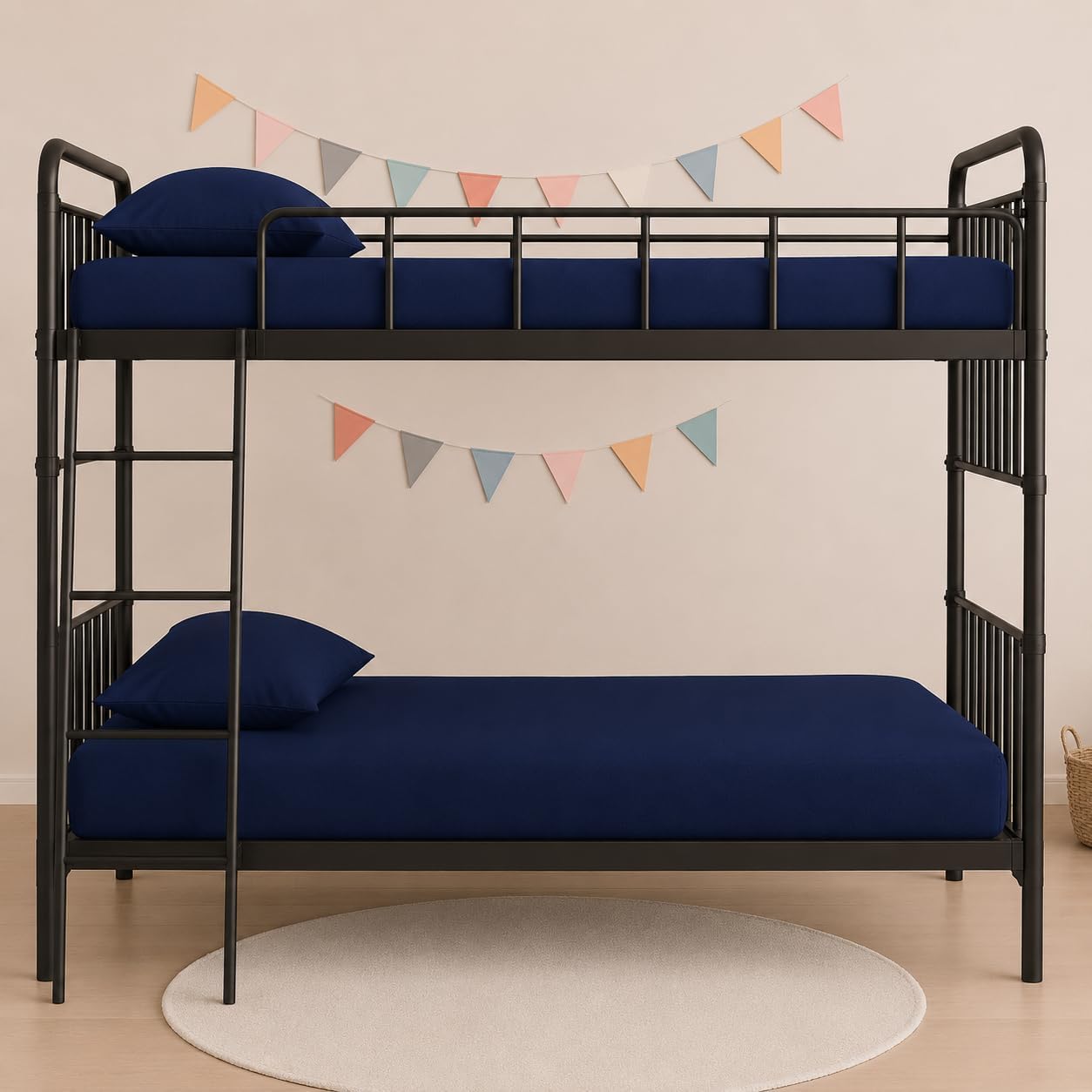100% Polycotton Fitted Sheet, Small Single 2FT 6" (75 x 190 cm), Deep 25cm Pocket, Soft Breathable Bed Sheet, Non-Iron Elasticated Bottom Sheet for Bunk Beds, Caravan, Guest Bed, Pack of 2, Navy