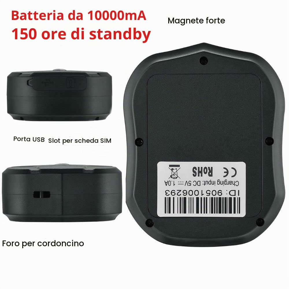 Winnes GPS Tracker per Auto Localizzatore GPS per auto Camion/Moto/Veicolo/Barca Antifurto APP Gratuita Tempo Reale Locator Finder Impermeabile Potente Magnete 10000mah 5 Mesi di Standby TK905B