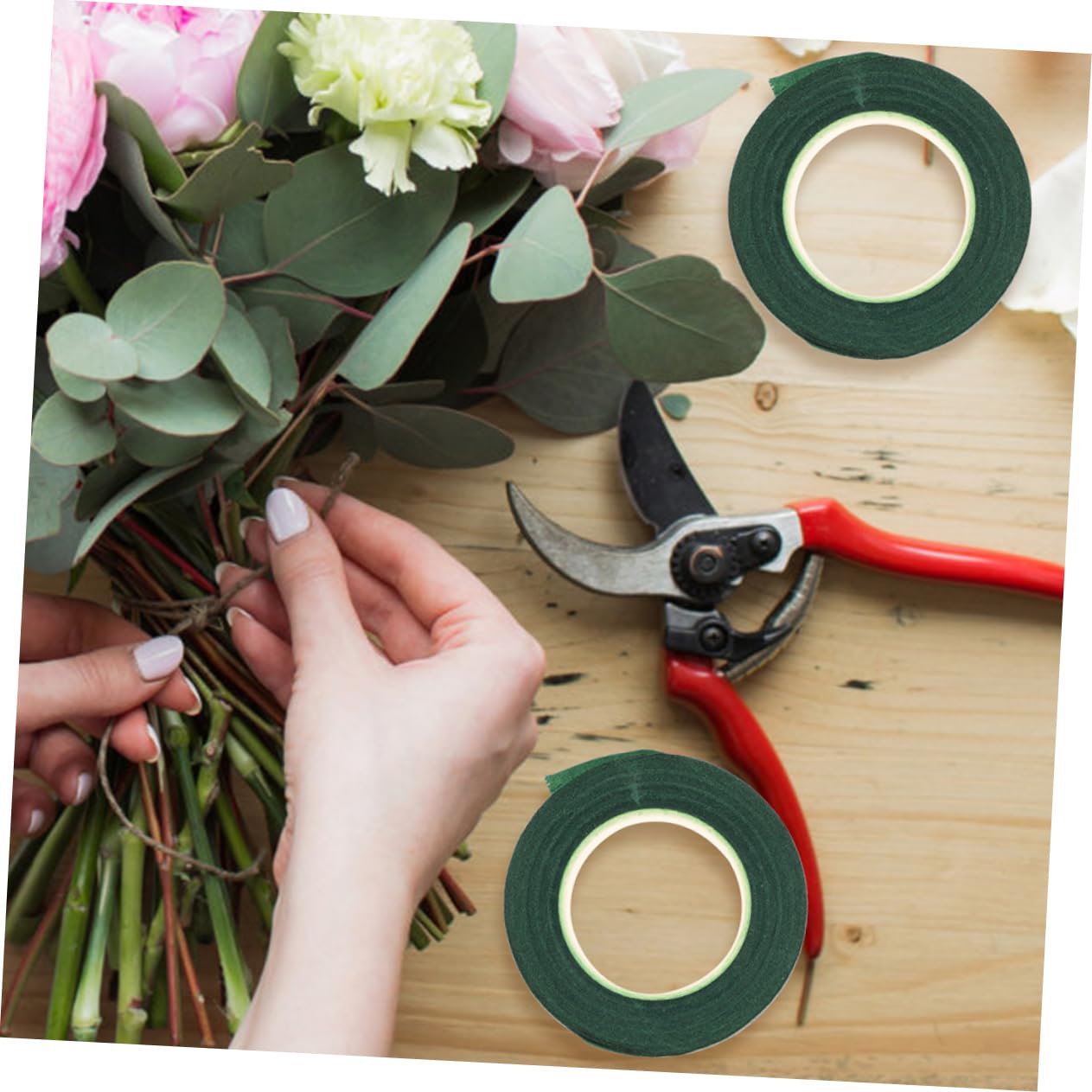 Gadpiparty 12 Rolls of Green Floral Tape for Flower Arrangements Non-Adhesive Stem Wrapping Tape for Florists DIY Crafts and Bouquets