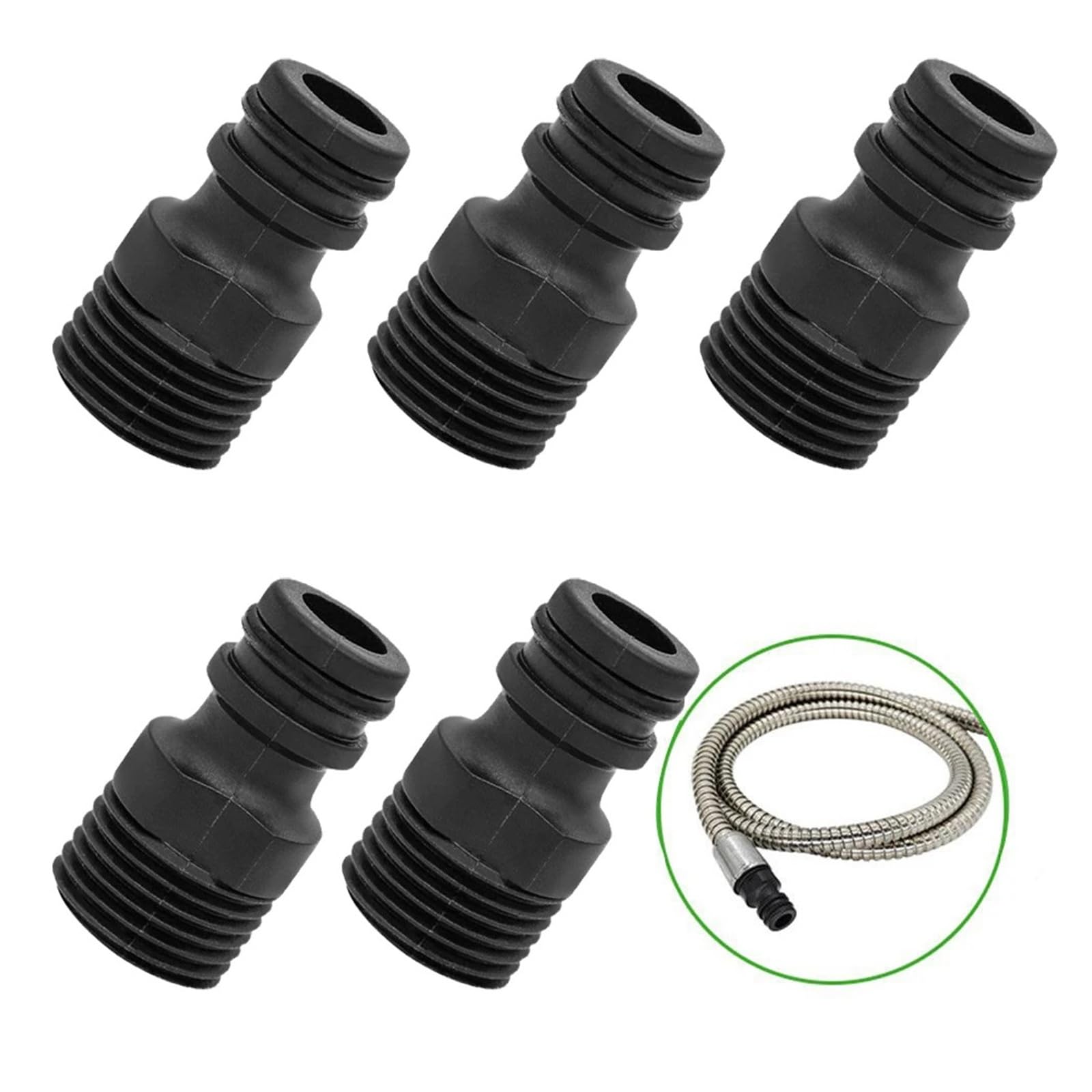 Adaptador de grifo roscado de 1/2" de acoplamiento rápido de plástico, 5 unidades | Accesorios rápidos de plástico para accesorios de tuberías de agua de jardín.