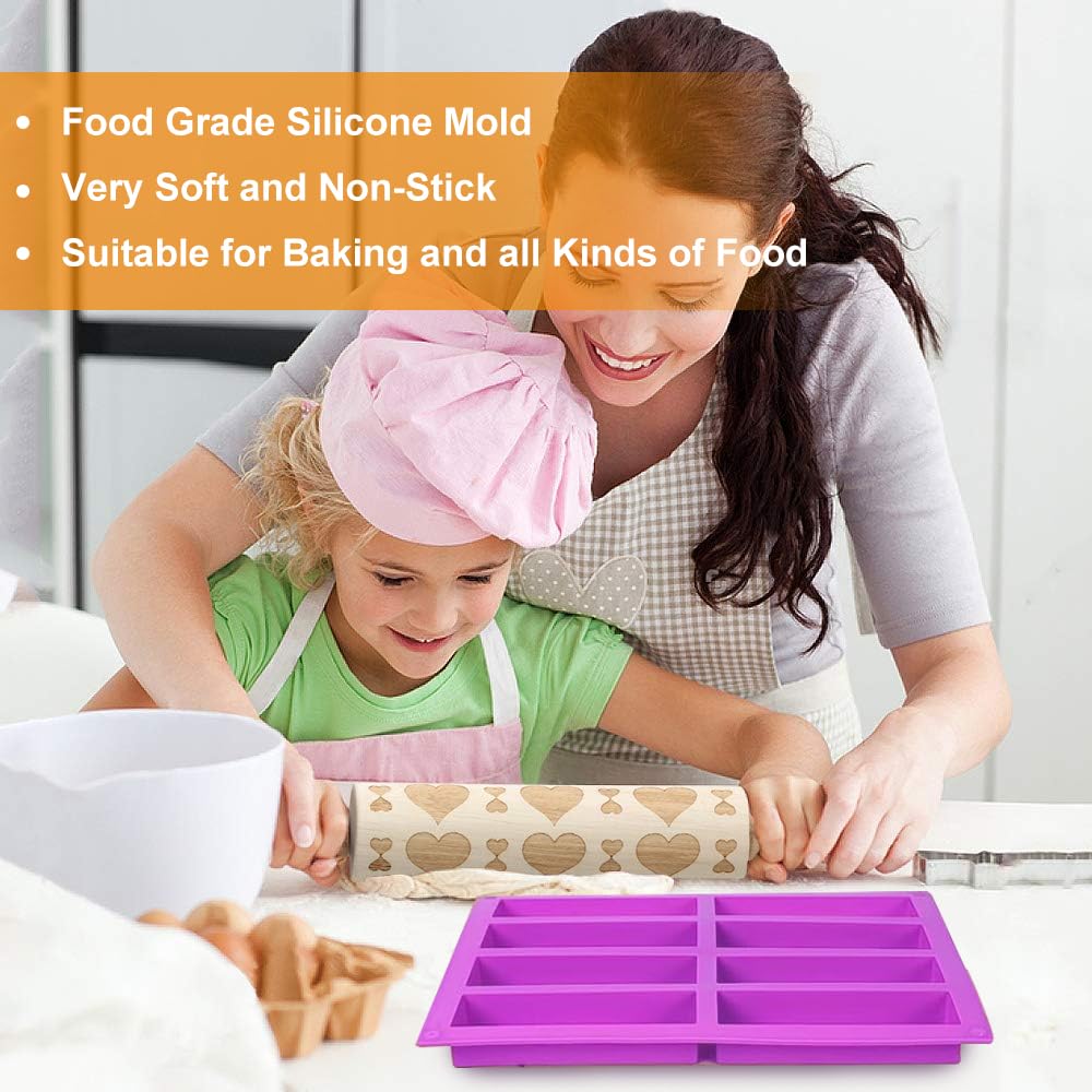 FINEASY Lot De 6 Moules Silicone Barres De Céréales + 2 Spatules – Parfait Pour Barres Énergétiques, Granola, Biscuits Maison (Violet & Rose)