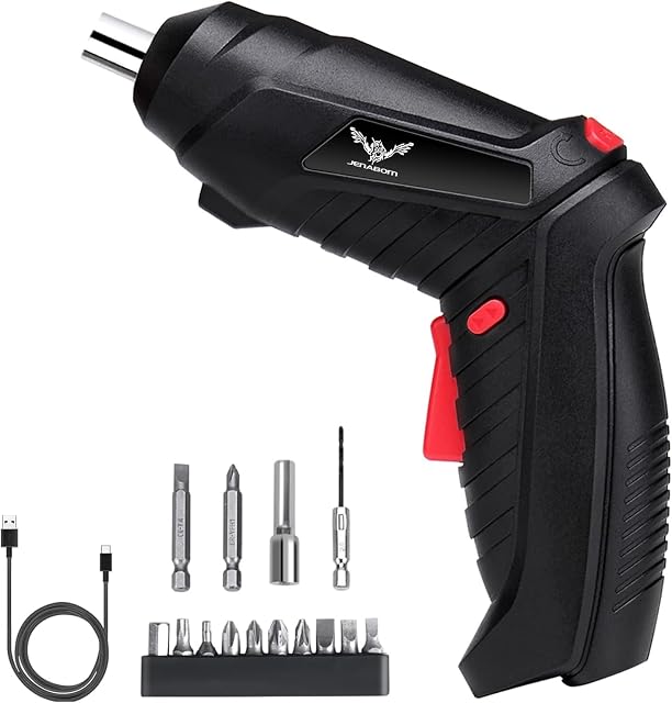 JENABOM 14 en 1 Kit rechargeable sans fil de tournevis électrique 3.6V Forage 3.5N·m Max Tournevis électrique rotatif de torque, avec LED Travail léger multi-angles pour le bureau à domicile DIY Outils (Noir)