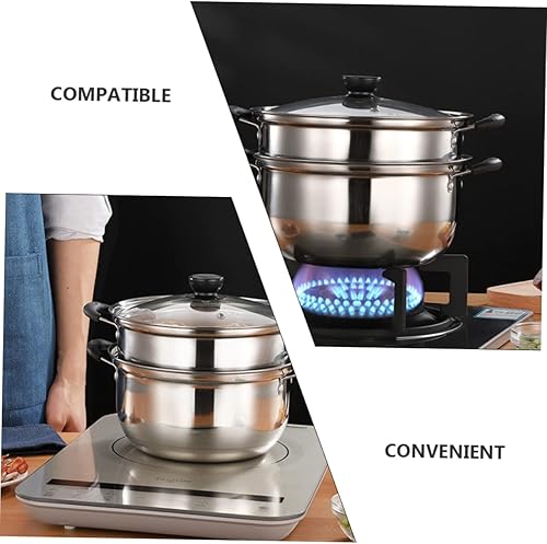 Miniatura 8 de Kichvoe Olla de vapor multifuncional de acero inoxidable, utensilios de cocina de alta calidad para una cocción saludable, diseño profundo para