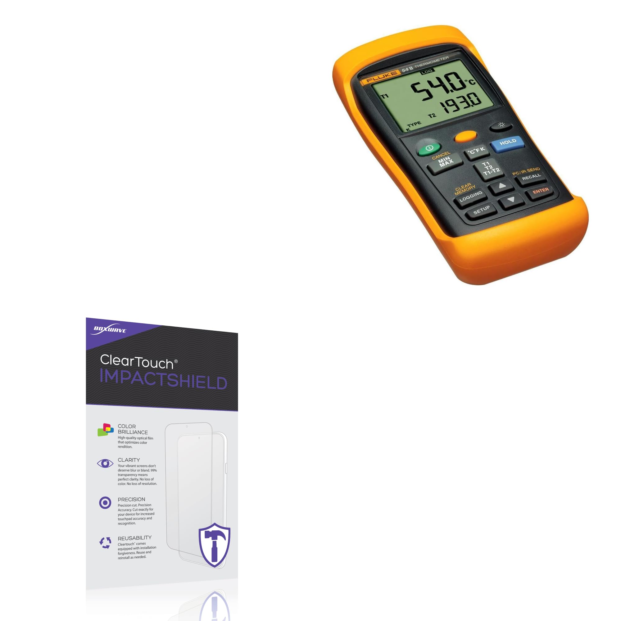 BoxWave Screen Protector Compatible with Fluke 54 II B - ClearTouch ImpactShield (2-Pack), Impenetrable Screen Protector Flexible Film