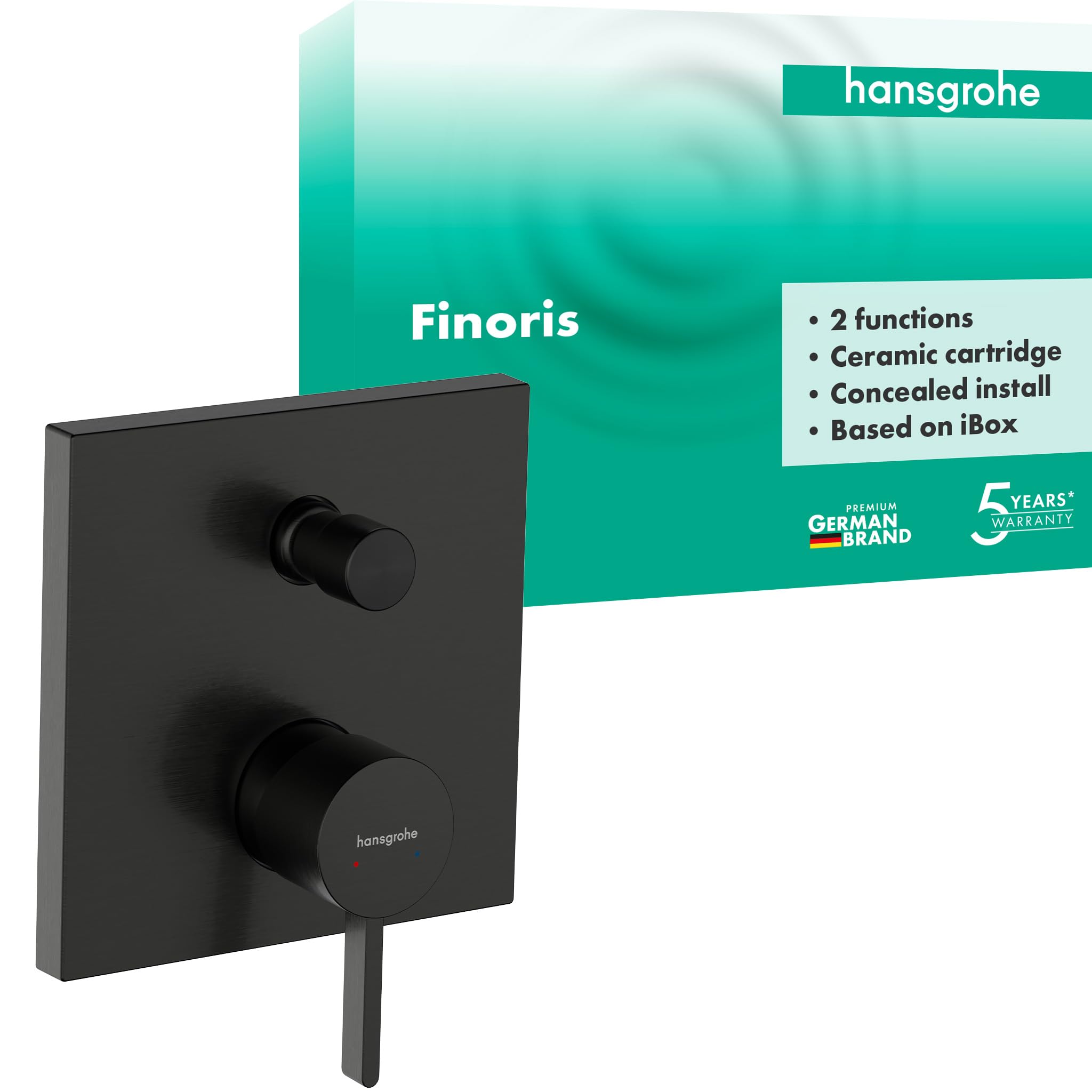 hansgrohe Finoris - Badewannenarmatur Unterputz für 2 Verbraucher, Mischbatterie Badewanne eckig für iBox universal, Einhebelmischer Wanne, Brushed Black Chrome, 76415340