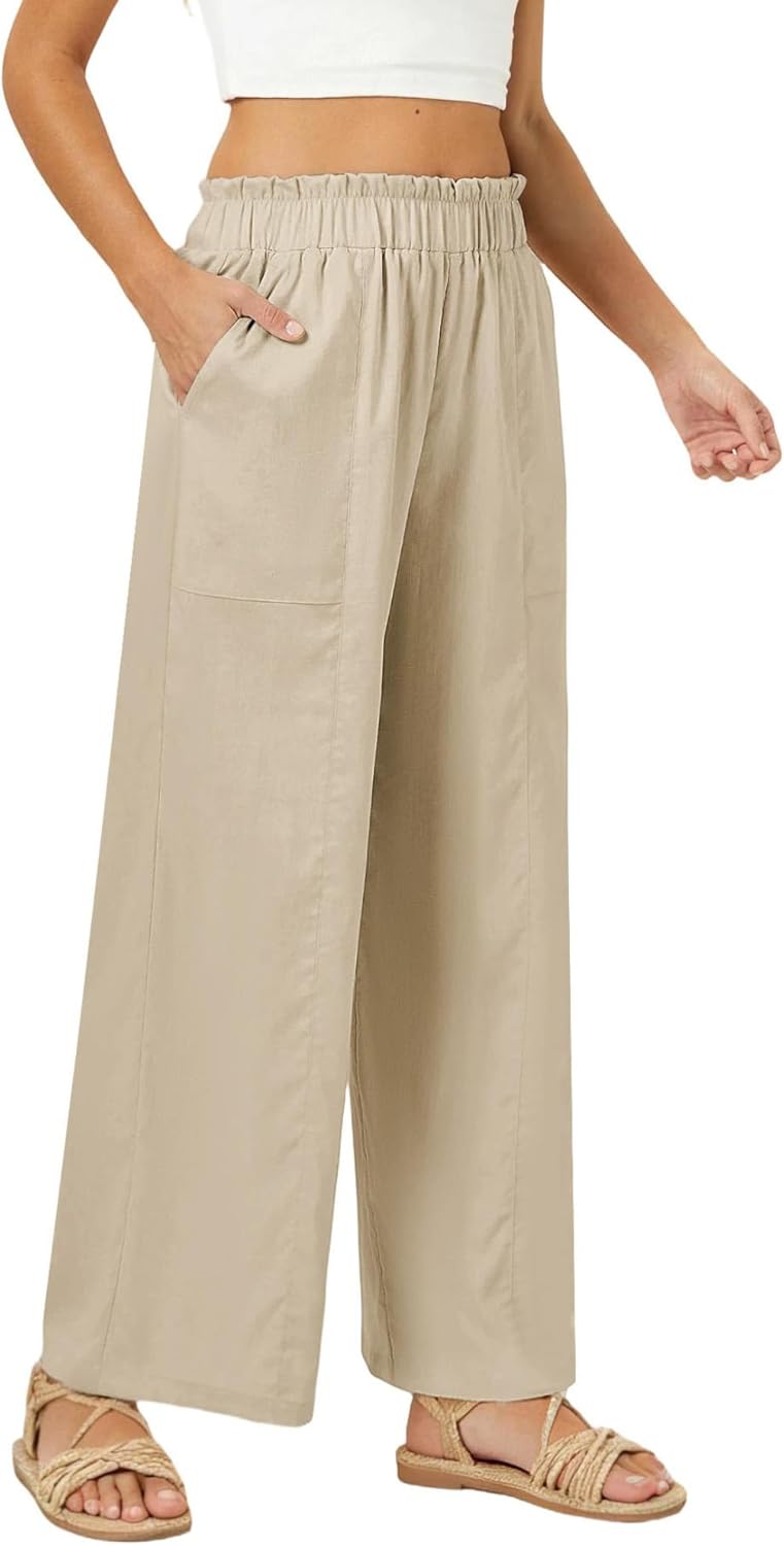 SEMARO Womens Casual Linen Feel Wide Leg Pants High Waist Palazzo Flowy Trousers Beach Vacation Outfits 2025 - Image 2