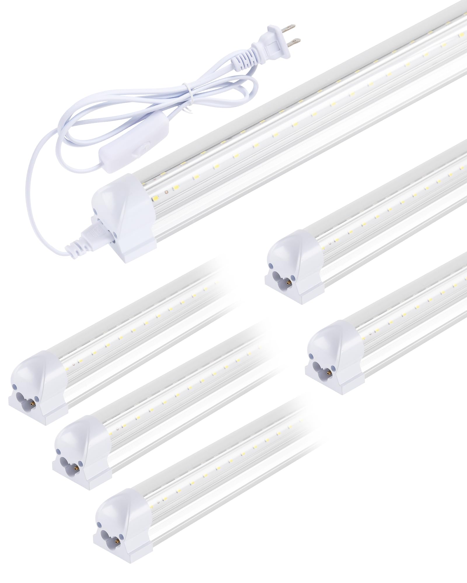 MOSSCO 4FT LED Shop Light, T8 Integrated Tube Lights, 6 Pack LED Light Fixtures with V Shaped 270 Degree,36W 6500K White Super Bright Linkable LED Light Fixture for Warehouse, Workshop, Garage