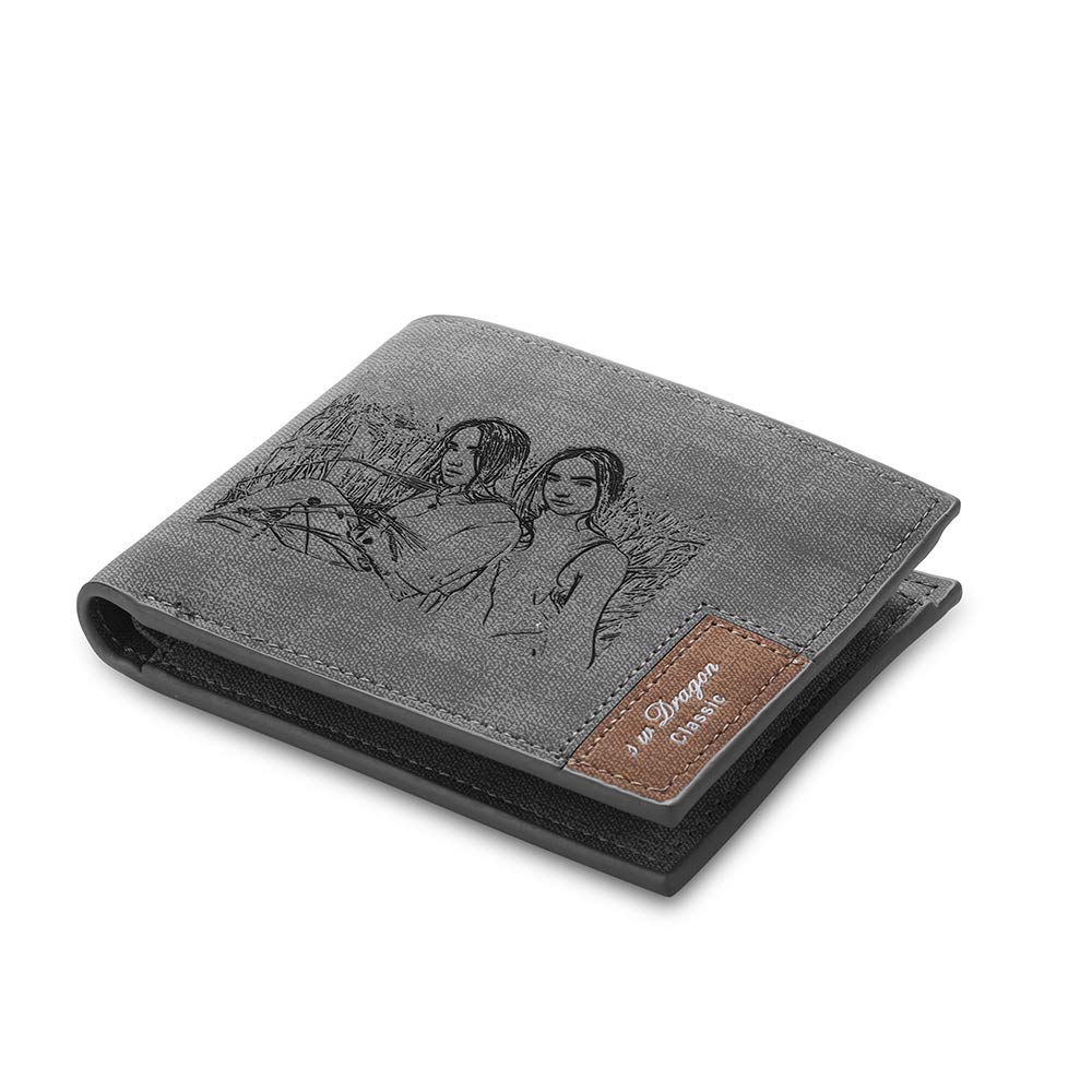 OPALSTOCK Custom Wallet, Mens Bifold Leather Wallet Engraved Text Personalized Photo Slim Wallets Man Gift for Husband Dad Son Boyfriend (gray)