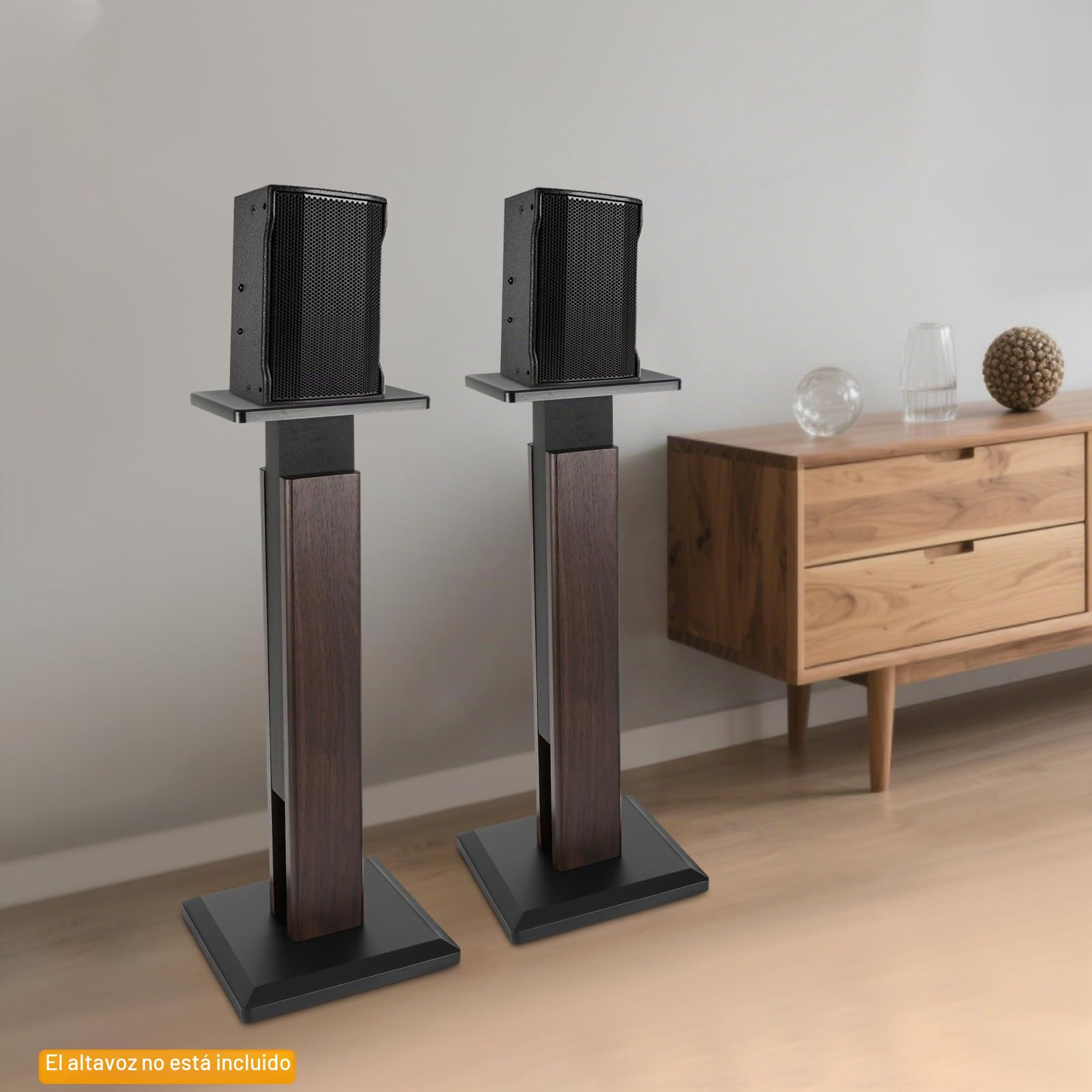 Soporte para altavoces de 65 a 85 cm, altura regulable, juego de 2 unidades, soporte para altavoces satélite, capacidad de carga de 30 kg (color nogal)