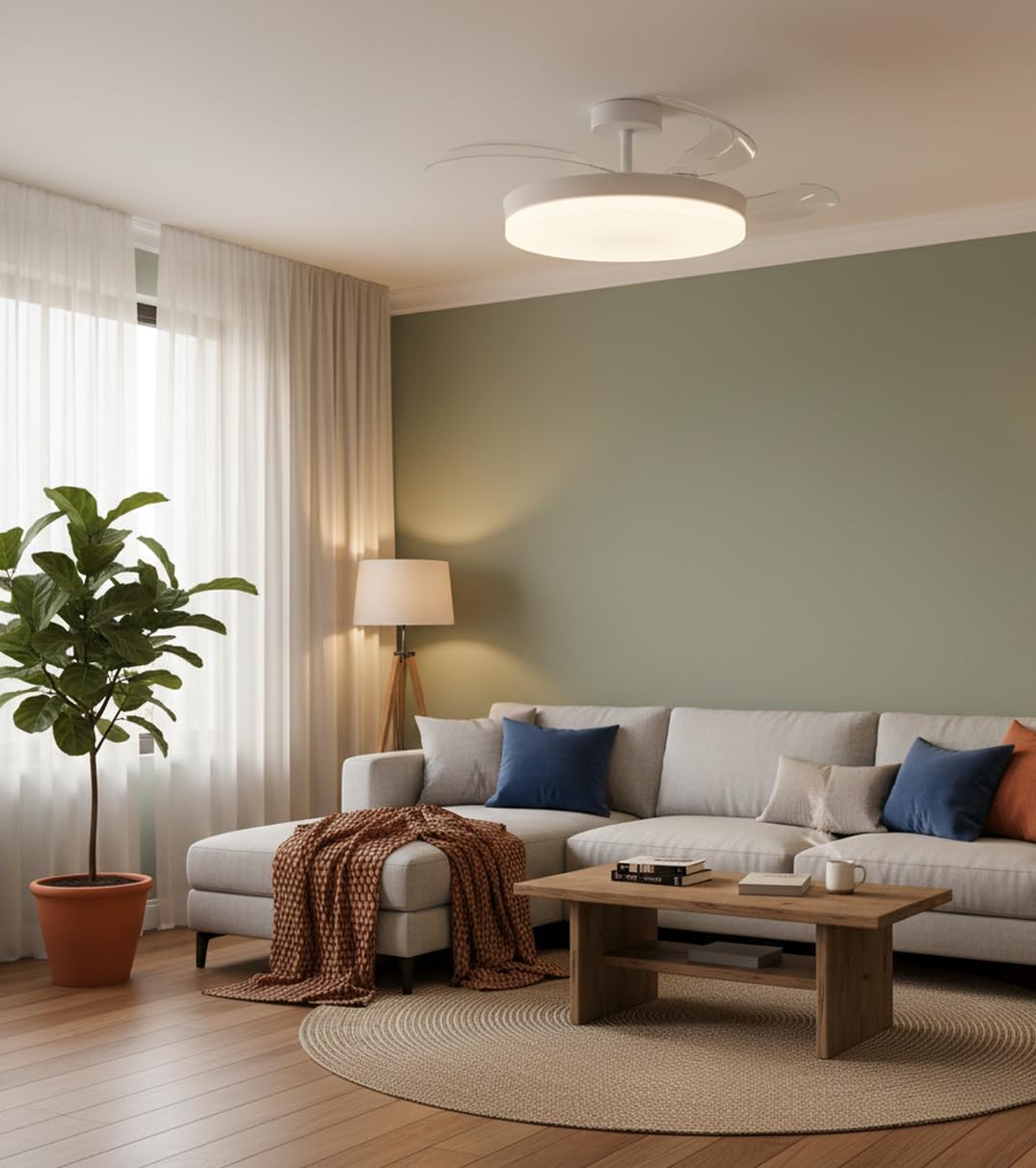 BEL AIR HOME - Ventilador de Techo ARES, Motor DC, LED 36W y Control Remoto, 3 Aspas Plegables, Dormitorios y comedores