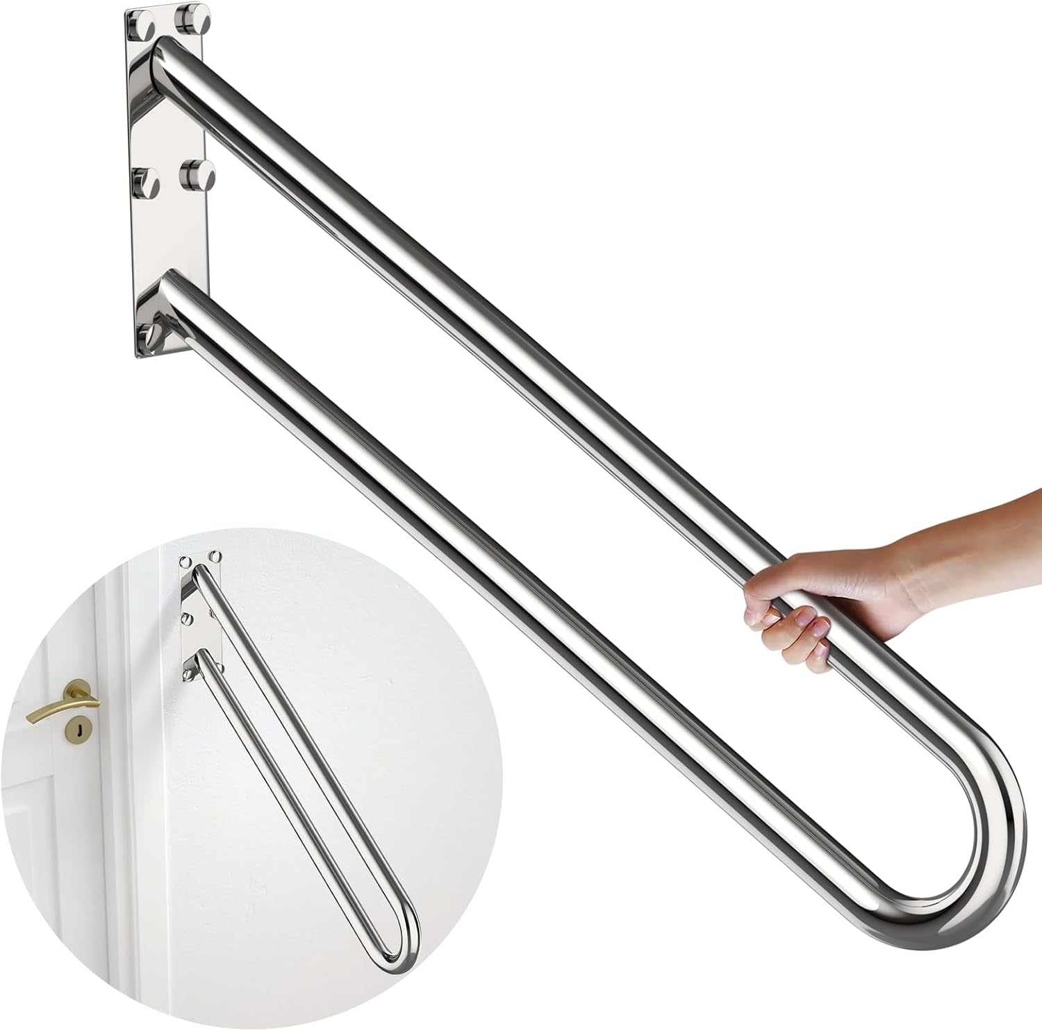 28 Inch Stainless Steel Handrail for 1-5 Steps- 1.25" Tube, ZUEXT Chrome Finished U Shape Safety Grab Bar for Stairs, Wall Mount Handicap Hand Railing for Outdoor Garage Interior Exterior Stairway 28 Inch Chrome-1P