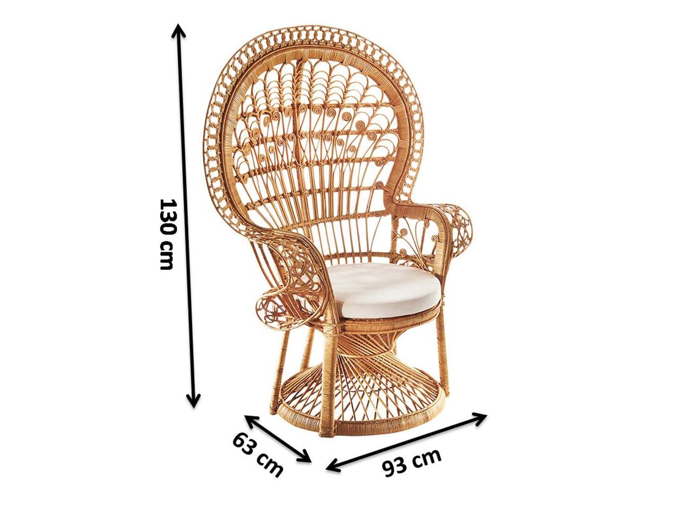 Kobolo Pfauenthron Rattansessel Peacock aus Rattan inklusive Kissen - 130 cm hoch - Braun - Boho - Innenbereich geschützter Außenbereich- Flechtwerk