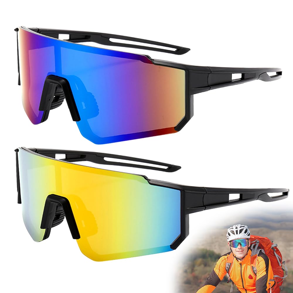 DAJASD Polarized Sports Sunglasses for Men Women, 2 PACK Fashion Windproof Polarized Cycling Sunglasses with UV400 Protection, Wrap Around Sports Sun Glasses for Outdoor Cycling Fishing Driving Golf
