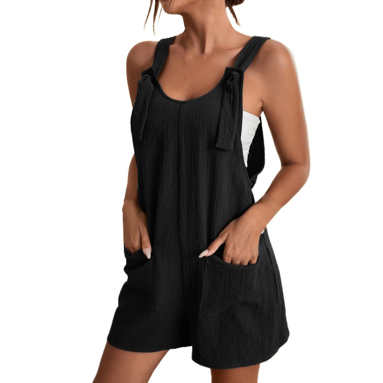 Salopette Donna Estiva Curvy Corta Tuta Jumpsuit Intera Casual Elegante Lino Gonna Jumpsuits Leggera Baggy Pantaloni da Lavoro Con Tasca Comoda Larga Salopett Taglie Forti Salopettes Mare