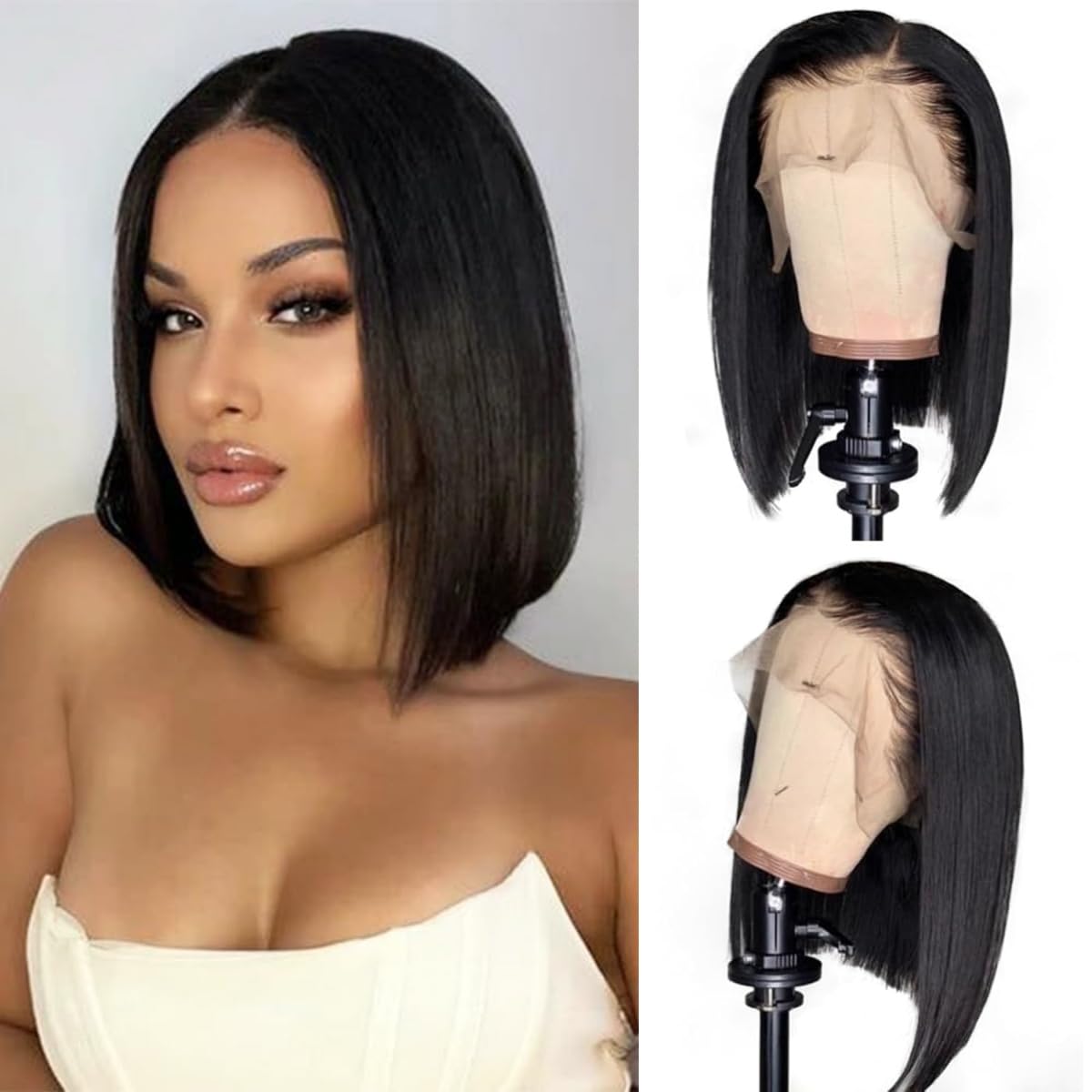 LICHANG 14 Inch 13x4 Bob Wigs Human Hair Front Wigs Human Hair 180% Density Straight Short Bob Wigs for Women
