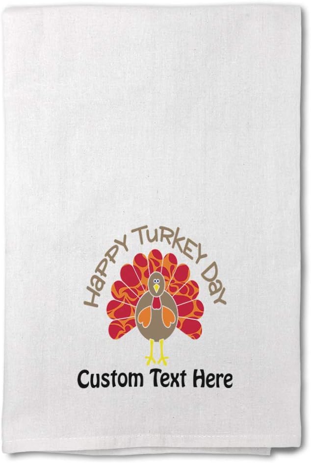 Style In Print Custom Decor Flour Kitchen Towels Happy Turkey Day Holidays and Occasions Thanksgiving Holidays and Occasions Thanksgiving Cleaning Supplies Dish Towels Personalized Text Here