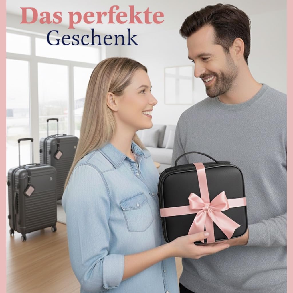 Premium Kosmetiktasche mit Spiegel (normal & Vergrößerung) – Make Up Tasche mit Spiegel – Schminktasche – Kosmetikkoffer - Schminkkoffer Damen