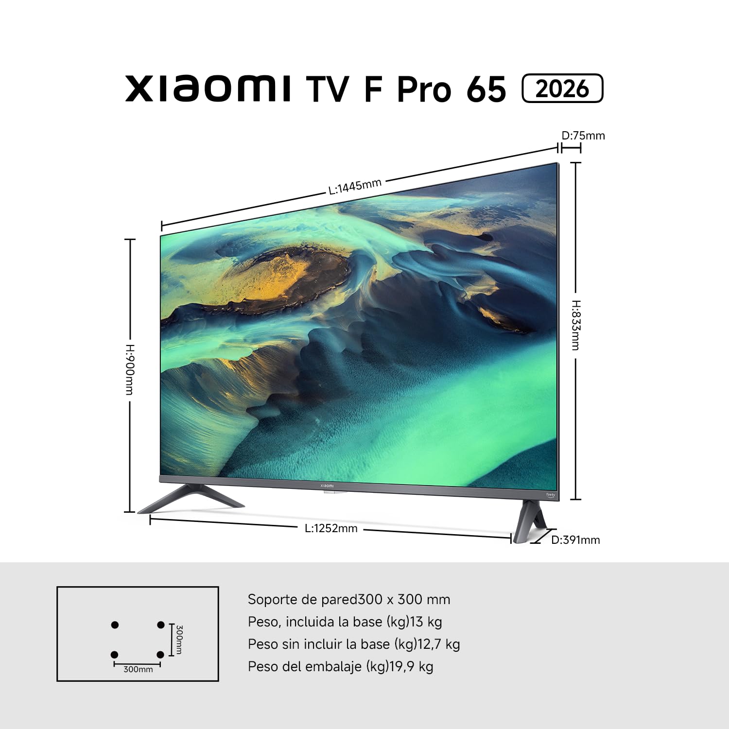 XIAOMI TV F Pro 65, 65 Pulgadas (165 cm), 4K UHD QLED, Smart TV, Fire OS8, Control por Voz Alexa, HDR10+, Modo Game Boost 120Hz, MEMC, Compatible con Apple AirPlay