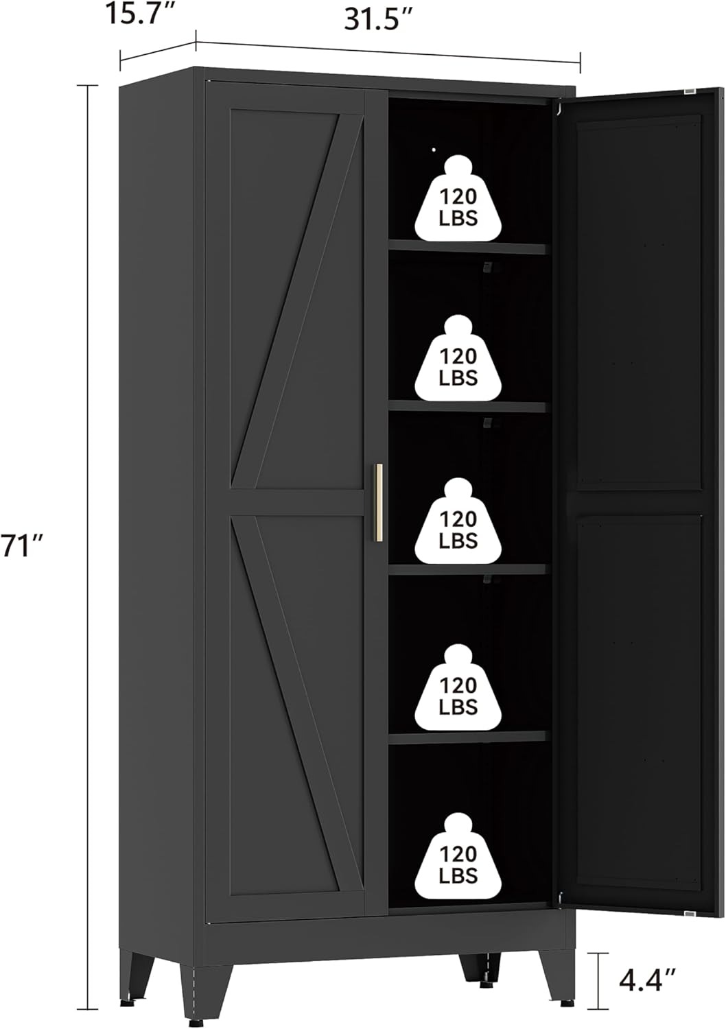 71" Tall Pantry Cabinet, White Metal Pantry Storage Cabinet, Kitchen Pantry Storage Cabinets with 2 Door and 4 Adjustable Shelves (Black, 71" H)