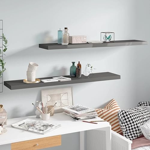 Miniatura 131 de Estantes flotantes de pared, 2 piezas de madera de fibropanel de densidad media gris de 47.2 x 9.3 x 1.5 pulgadas, estante de almacenamiento