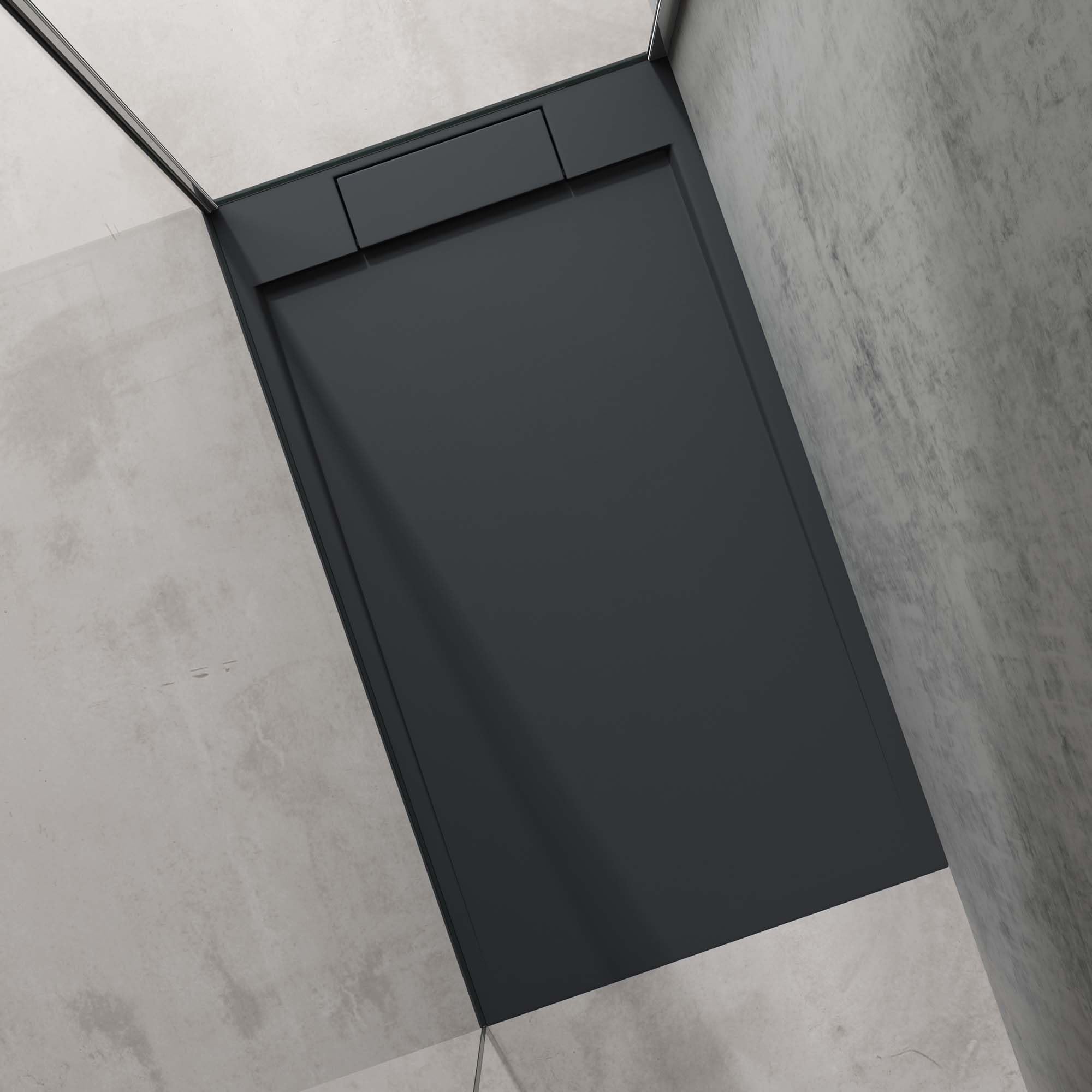 doporro Plato de Ducha 80x140x4cm Antracita Rectangular con Desagüe AL01 Conexiones DIN apto para Instalación a Nivel del Suelo Geoma04A