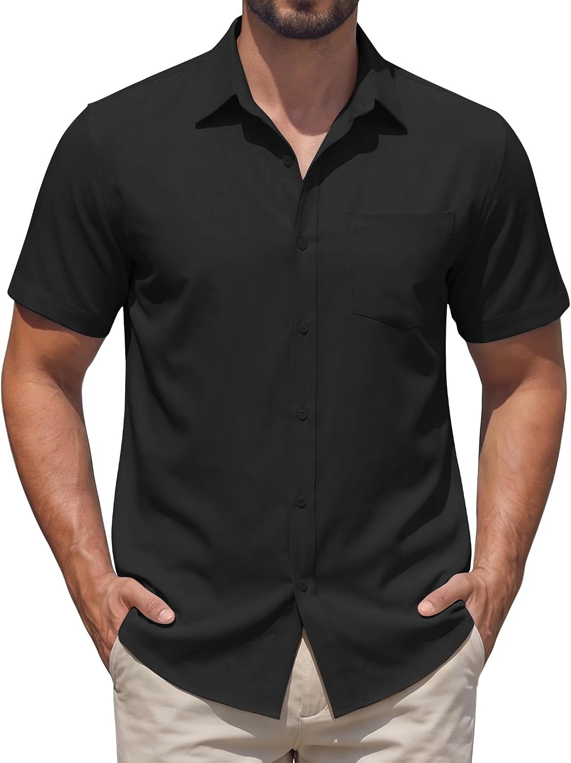 COOFANDY Mens Stretch Dress Shirts Short Sleeve Casual Button Down Shirts with Pocket