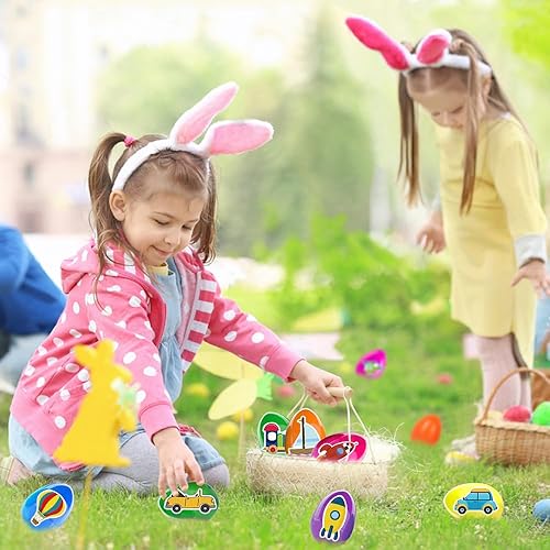 Miniatura 7 de JOICEE Rellenos de huevos de Pascua con autos y aviones de tracción hacia atrás huevos de Pascua de plástico con 24 piezas de autos y aviones