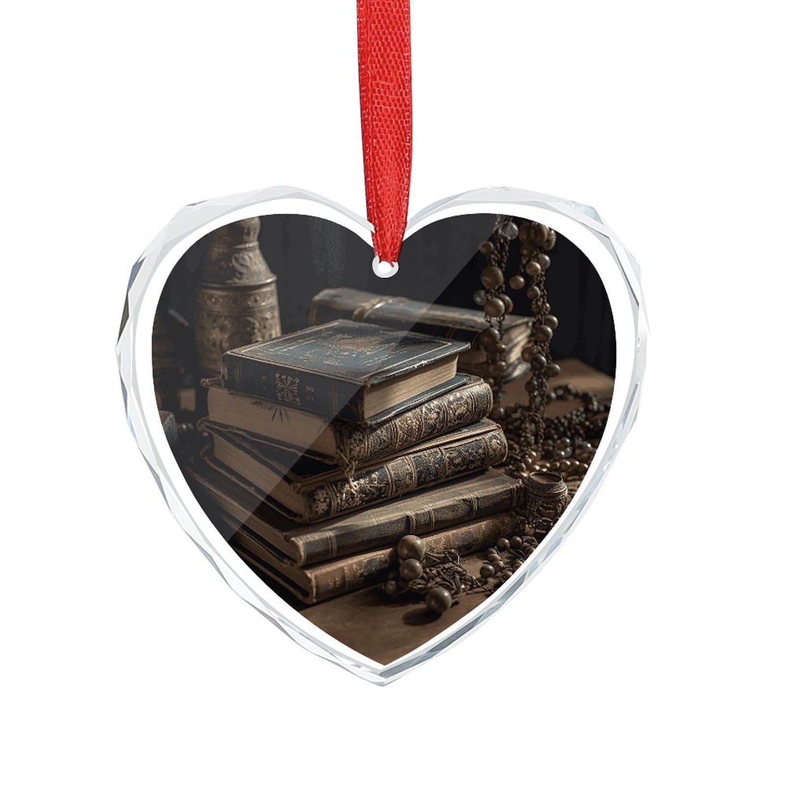 Wsoihfec Style Stack Of Old Books Engagement Gifts For Couples, Glass Ornaments Just Married Bridal Shower Decor, Heart Keepsake Decor For Bride & Groom
