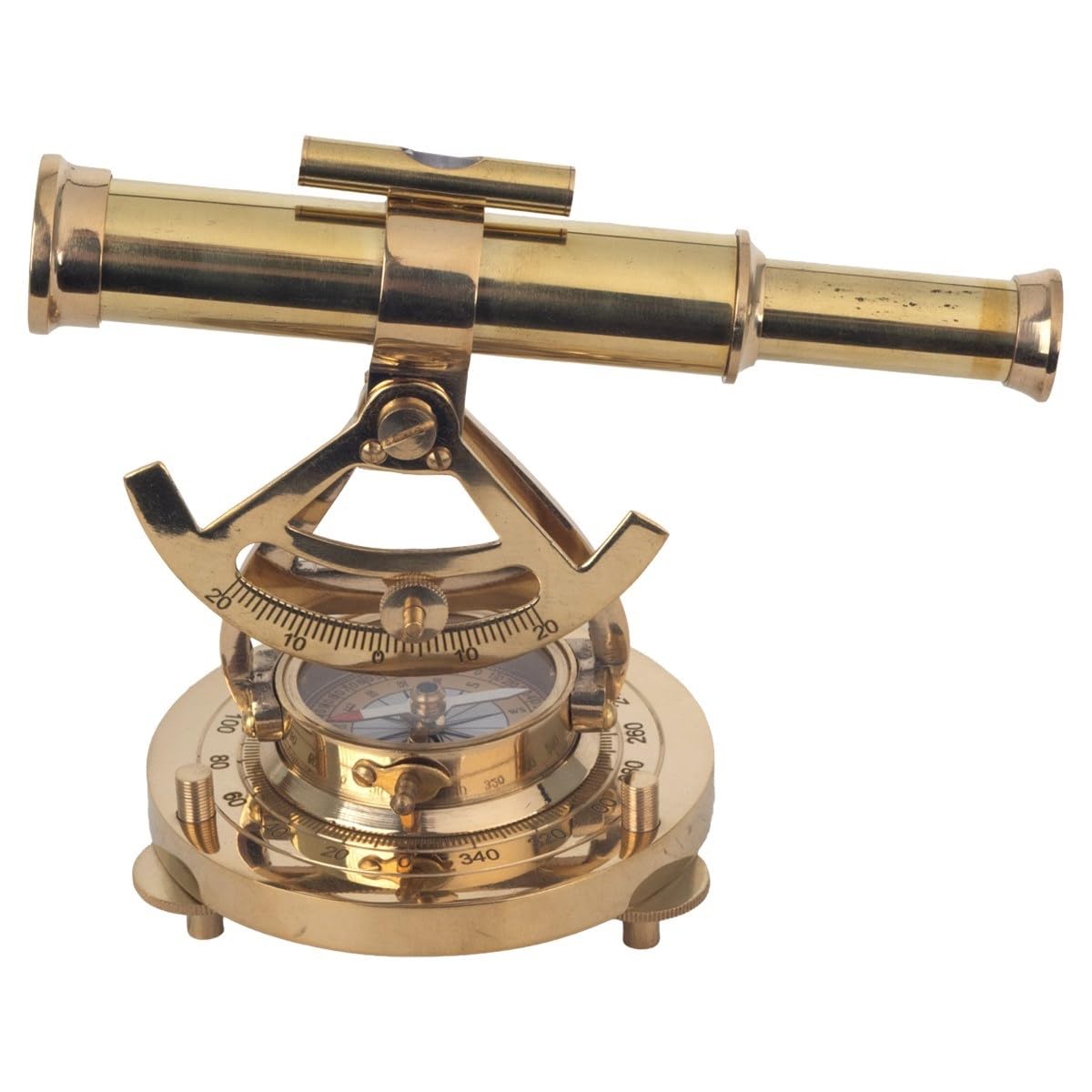 Alidada Telescopio con Brújula de Latón Dorado Pulido, 15,5 cm