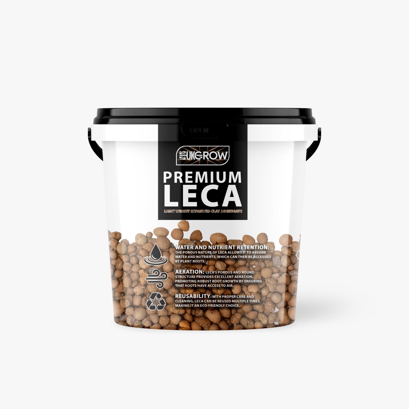 UK GROW Premium Leca Clay Pebbles for Optimal Gardening and Hydroponics (in a reusable bucket, 10L)