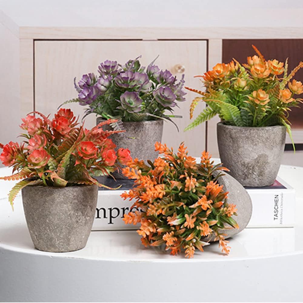 Homarket 4pcs Mini Potted Fake Plants Artificial Plastic Eucalyptus Plants for Home Office Desk Farmhouse Room Decor