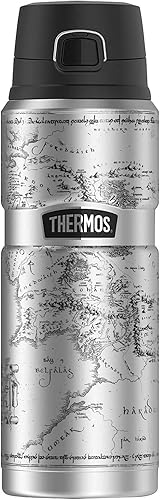 The Lord of The Rings Metallic Middle Earth Map THERMOS - Botella de bebida de acero inoxidable King con aislamiento al vacío y doble pared, 24 onzas