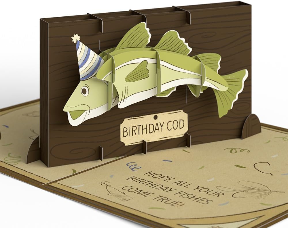 Lovepop Happy Birthday Pop-Up Card for Her and Him- 3D Humor Birthday Greeting Cards for Boys, Girls, Men, Women - Birthday Cod - 5" x 7" Cod Fish Mount Card - Blank Note Card & Envelope Included