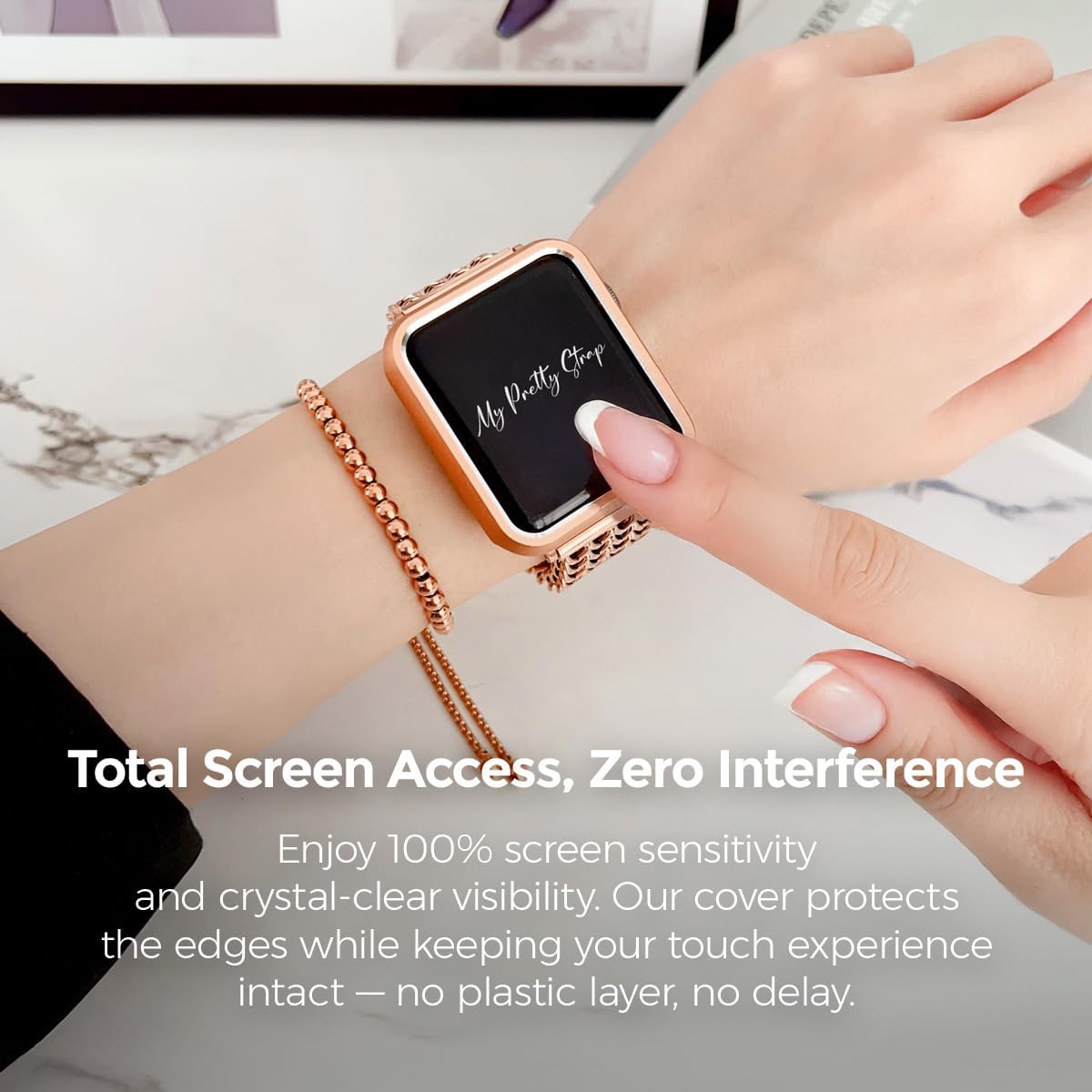 My Pretty Strap XOXO Protective Case for Apple Watch – Luxury Matte Metal Cover for Women, Scratch-Resistant – Compatible with Apple Watch 38/40/41/42/44/45/46/49mm –Gold, Rose Gold, Silver, Champagne 42 mm Sunset Rose Gold