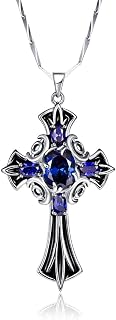 Cross Necklaces for Women, Black Finished 925 Sterling Silver Pendant Necklace Created Emerald CZ Celtic Cross Jewelry Necklace Trendy Gifts 18" Chain