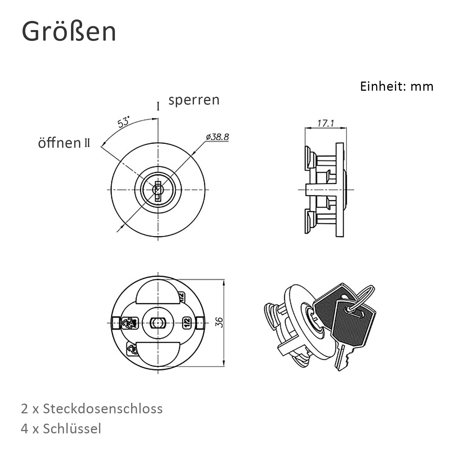 Stopcontactslot, 2 stuks afsluitbaar stopcontact, stopcontactslot met sleutel, voor Europese stopcontacten