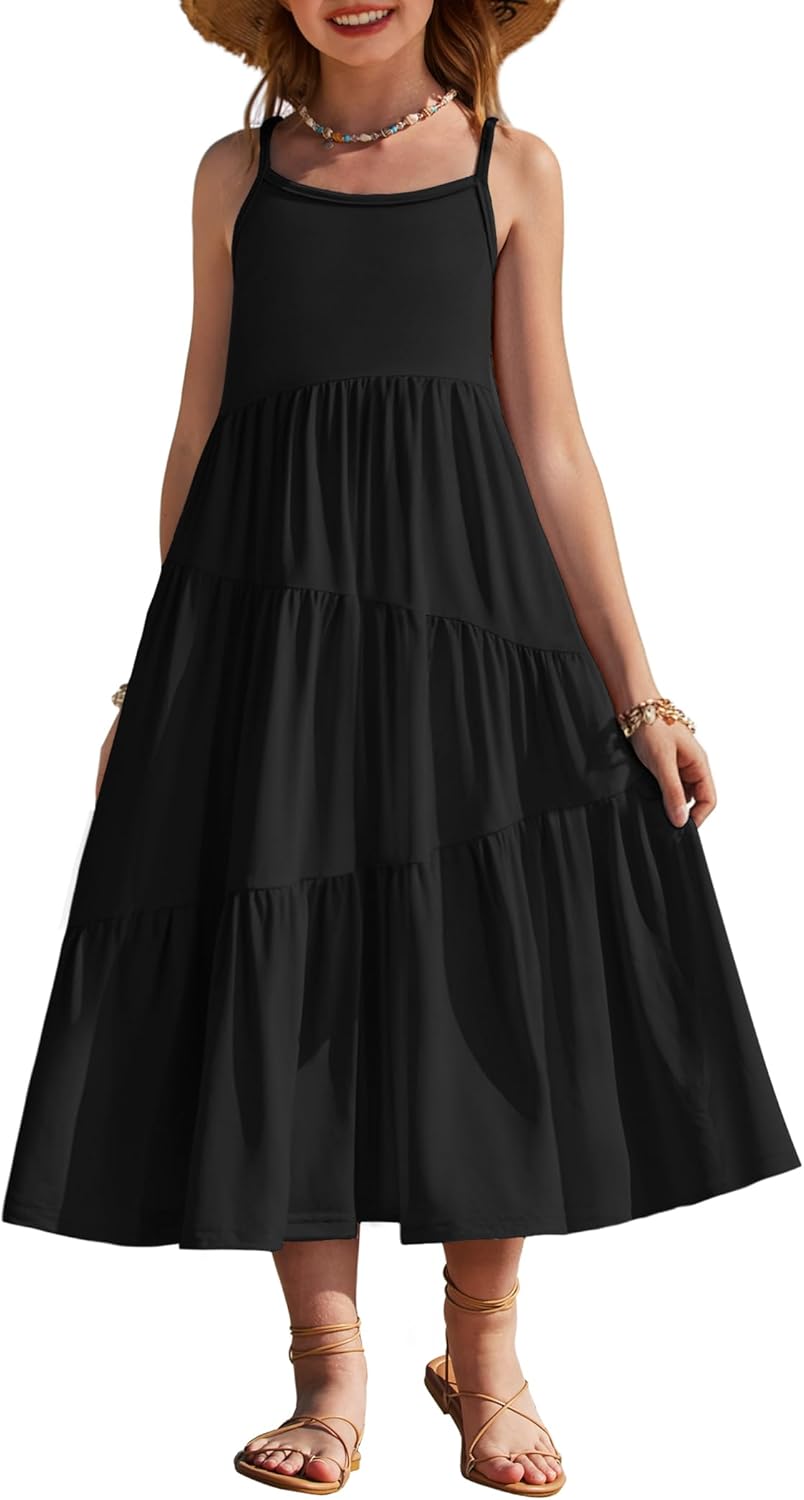 Arshiner Girls Summer Dress Casual Loose Sleeveless Sundress Flowy Beach Maxi Dresses with Pockets