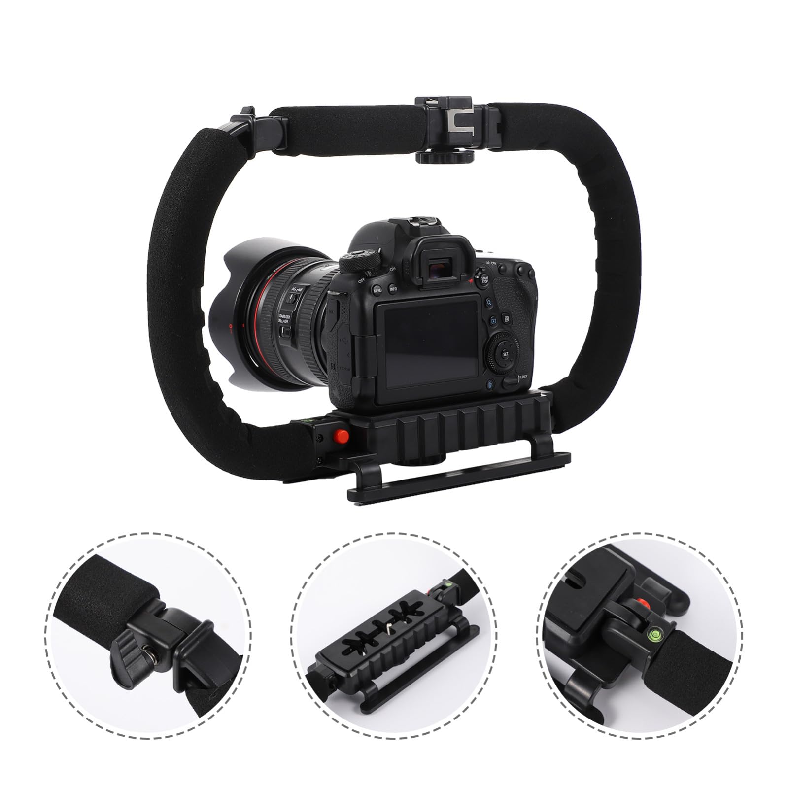Operitacx Stabilizzatore Video per Fotocamera DSLR Impugnatura in Spugna Antiaffaticamento e Blocco Angolo, Struttura in Metallo e Plastica 3 Porte Hot Shoe per Riprese Stabili