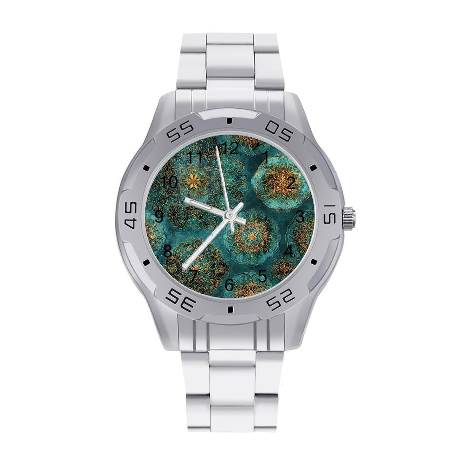 Sapphire & Jade Mandalas Herren Quarzuhr Trendige Edelstahlbänder Leicht Ablesen Minimalistische Armbanduhren Business Daily