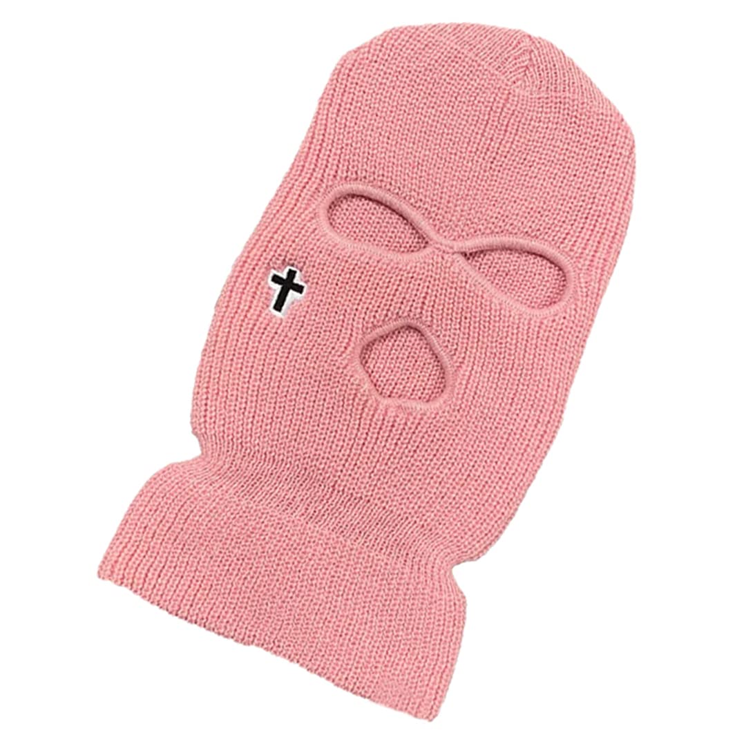 Cross 3 Hole Balaclava Winter Thermal Ski Mask Full Face Cover Unisex Face Mask for Skiing Cycling Camping Climbing Hunting Pink