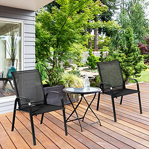 Image of Giantex Set of 4 Patio Chairs, Outdoor Camping Chairs with Breathable Fabric, 4 Pack Garden Chairs with Armrest High Backrest for Garden Patio Pool Beach Yard Space Saving, Black