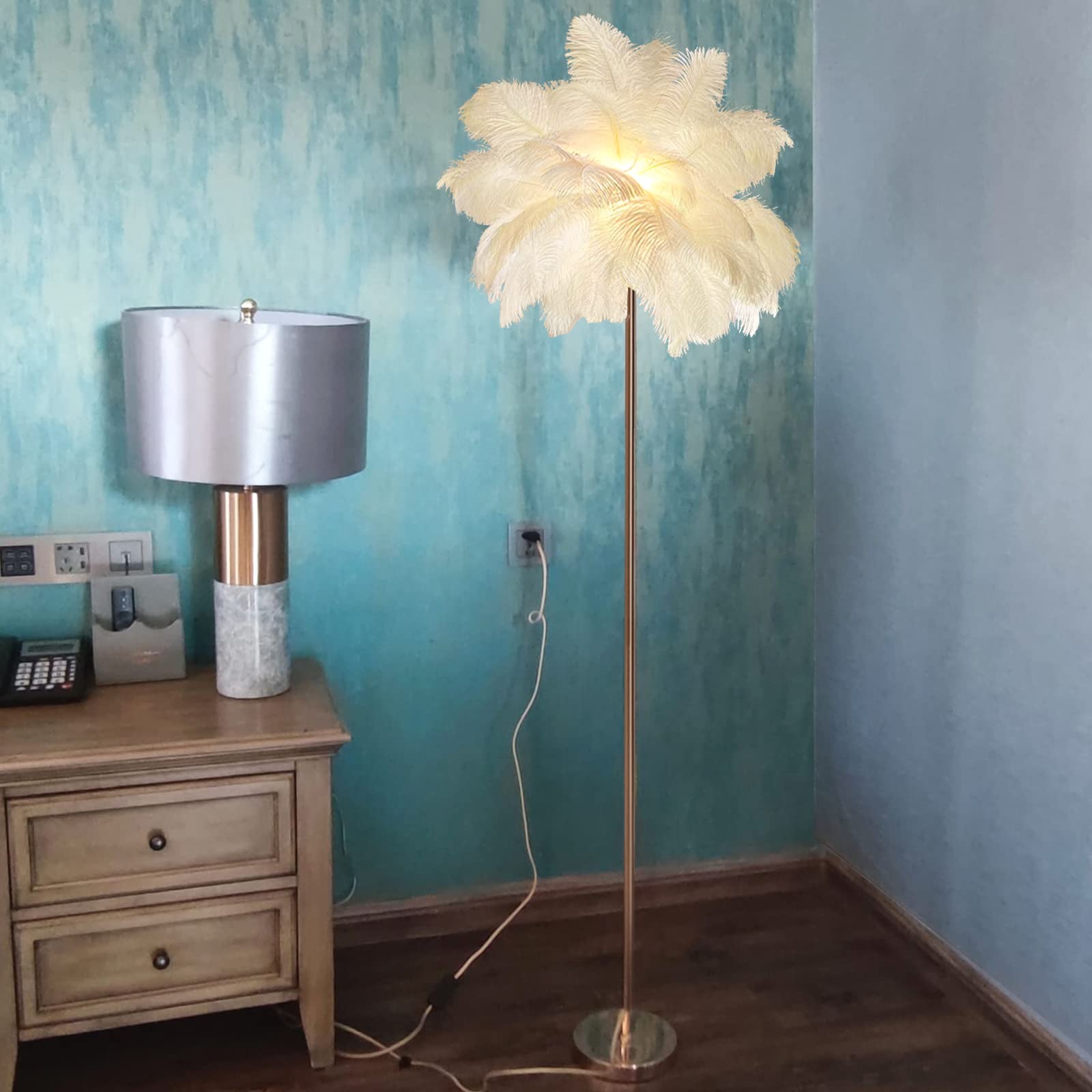 MECTISASU Romantic Ostrich Feather Floor Lamp Luxury Resin Ostrich Feather LED Modern LED - View #4