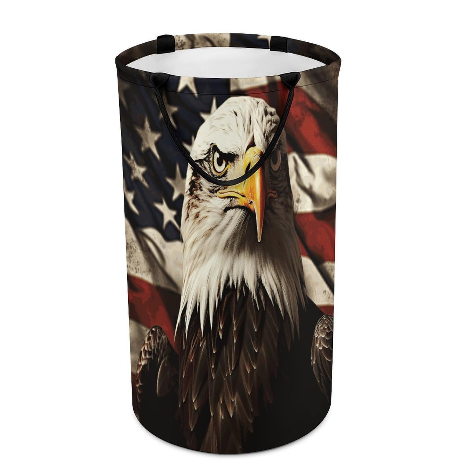 Bald Eagle Flag Veterans Laundry Hamper Waterproof Polyester Laundry Baskets Collapsible Dirty Clothes Storage Basket Clothes Hampers with Sturdy Handles for Travel Bedroom