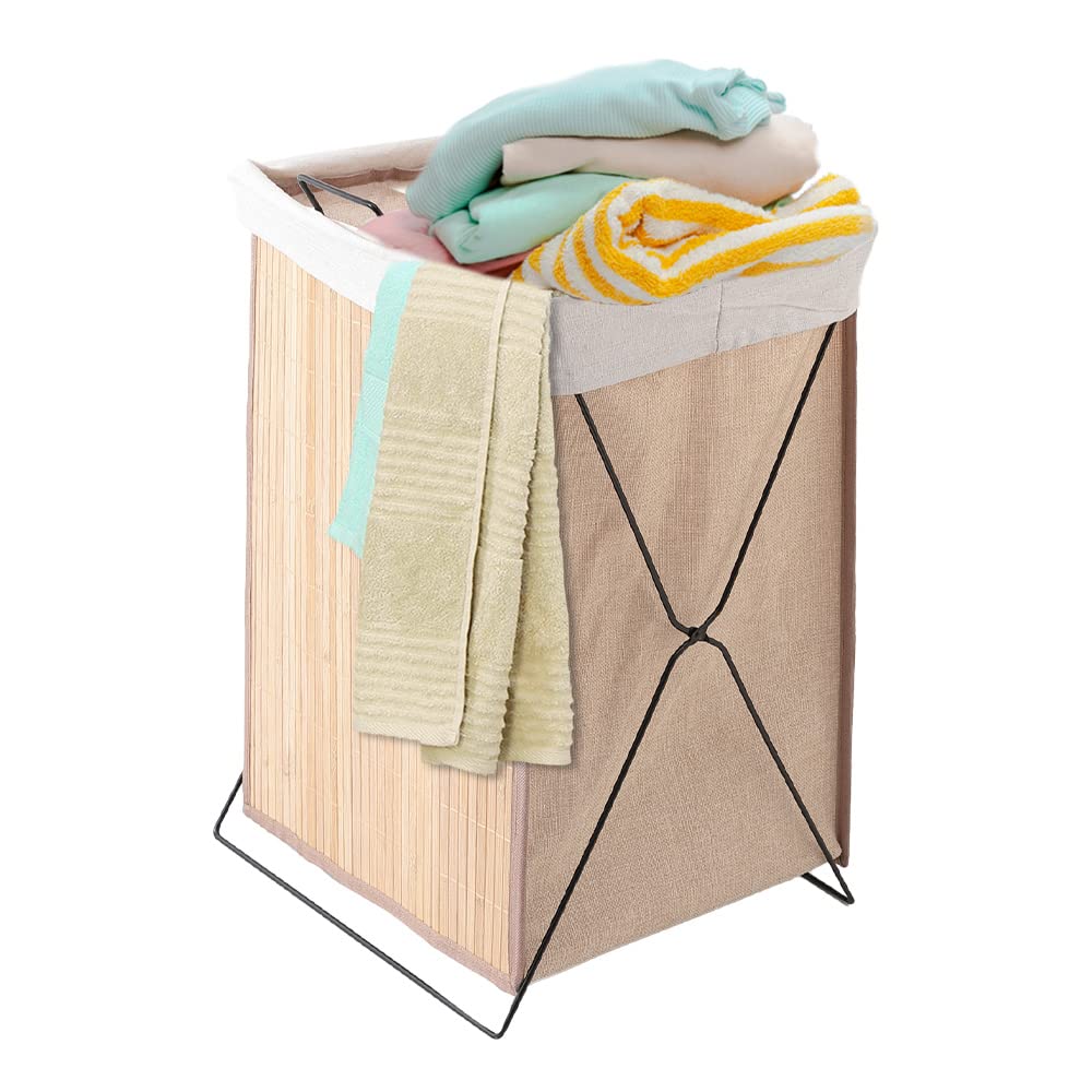 USHA SHRIRAM Foldable Bamboo Laundry Basket With Lid (72L) | Sustainable & Eco-Friendly | Travel Essential | Printed Laundry Basket (40cmx30cmx60cm) | Easy To Carry | Natural (B0C2YYQBCW) Amazon Price History, Amazon Price Tracker