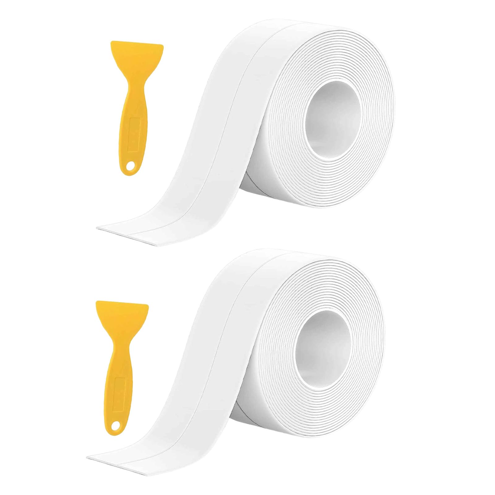 NVTEGR 2 Rolls Self Adhesive Bath Sealant Strip With 2 pcs Sealing Tool, White Waterproof Sealant Tape, Bathroom Sealant Tape for Bathroom, Kitchen, Bathtub, Toilet, Wall Floor
