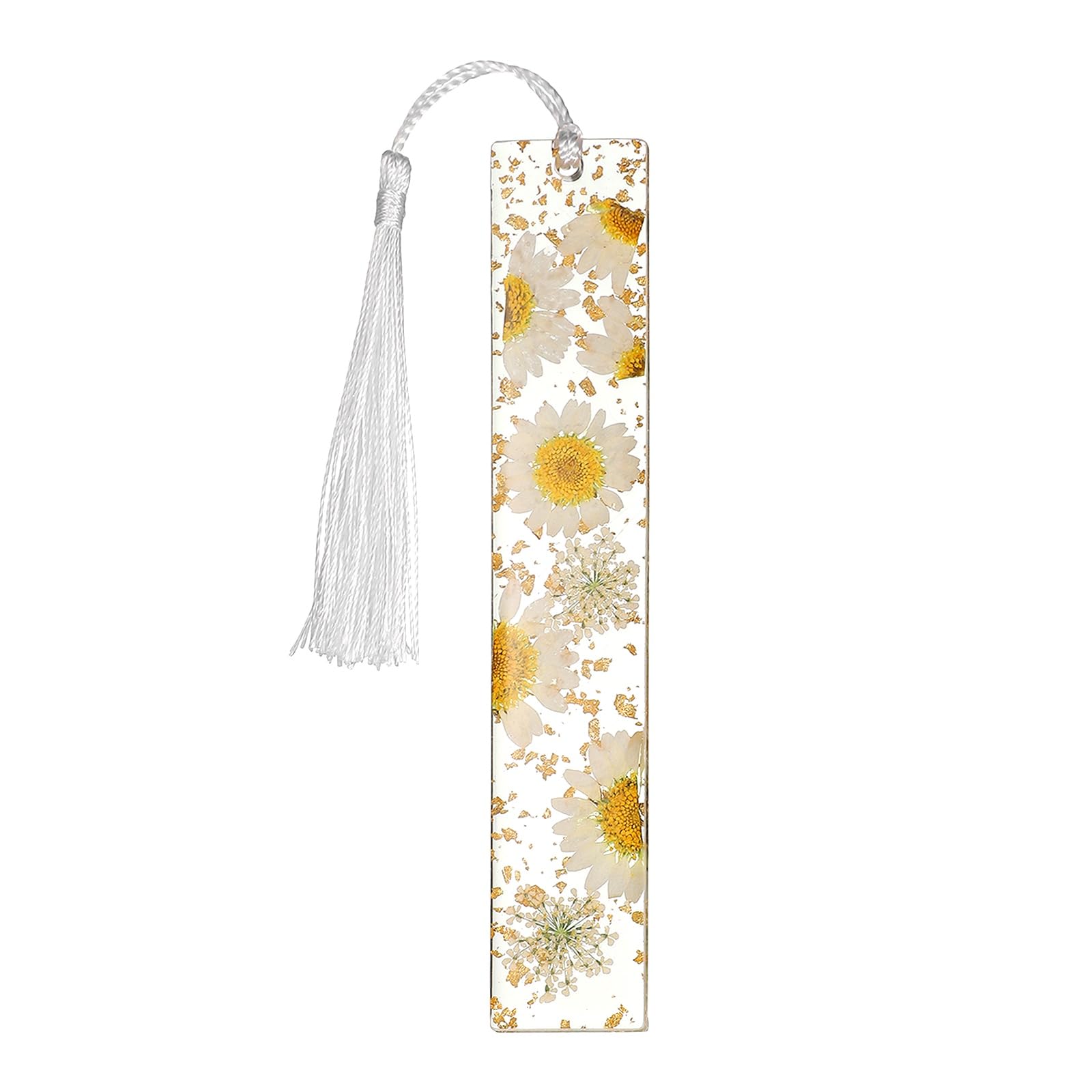 PATIKIL Dry Flower Bookmarks, Full White Daisy Cute Book Marks Clear Bookmarks Unique Pretty Book Accessories for Reading Women Book Lovers Planner, 1 Pcs